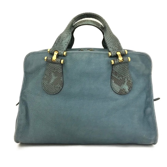 Authentic GUCCI Blue/Green Nubuck Leather Tote Satchel Bag - Picture 2 of 11